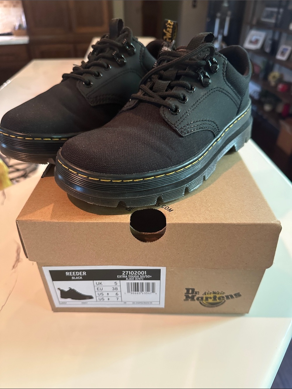 Dr. Martens Black Canvas Lace-Up Reeder Shoes with Yellow Stitching
